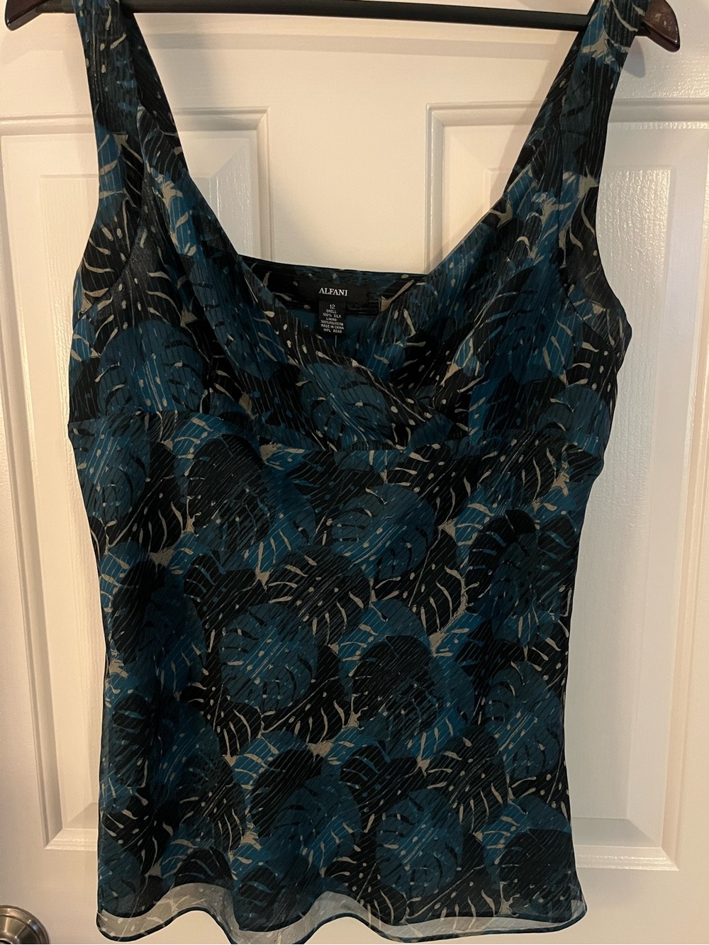 NWT Alfani Teal and Black Cowl Printed Camisole Size 12